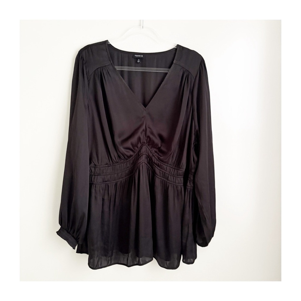 torrid | Women’s Elegant Dressy Black V-Neck Ruched Waist Blouse Size 3X